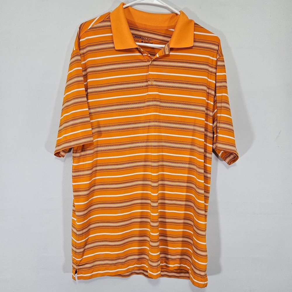 Nike Golf Men's Polo Shirt Orange Striped Dri-Fit Size XL